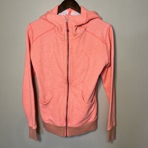 Lululemon On The Daily Full Zip Hoodie Heatherd Grapefruit Orange Sz 8